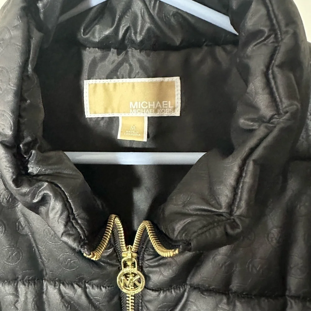 Michael Kors Black Puffer Vest with Gold Accents